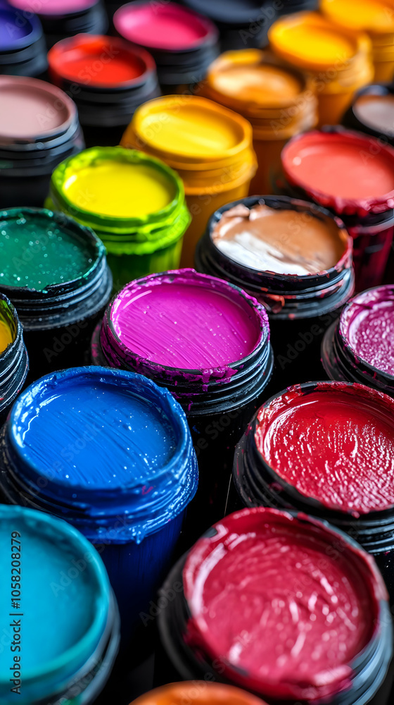 Colorful Paint Photo - Open Cans of Paint in Vibrant Colors Colorful Paint Photo - Open Cans of Paint in Vibrant Colors