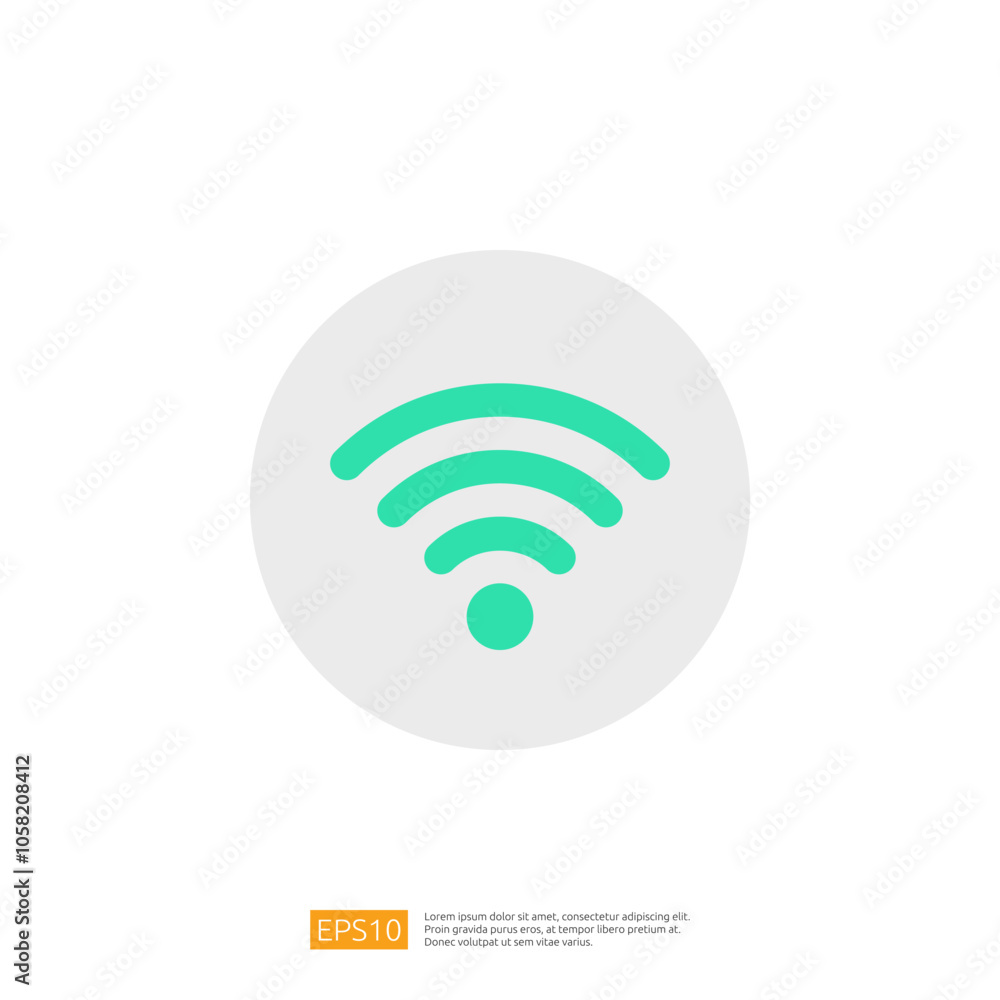 This image features a simple, modern Wi-Fi symbol in a teal color, set against a light gray circular background, representing wireless connectivity.