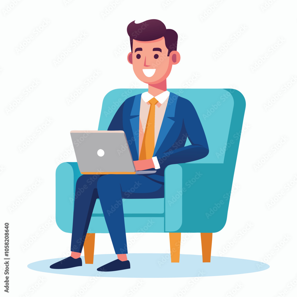 businessman sitting in armchair with laptop vector businessman sitting in armchair with laptop vector