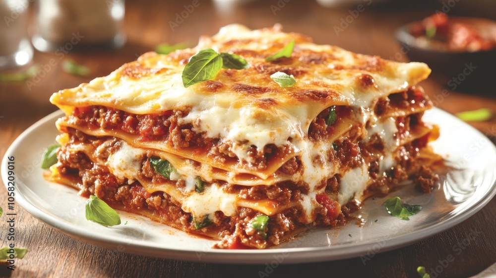 A traditional Italian lasagna with layers of rich meat sauce, A traditional Italian lasagna with layers of rich meat sauce,