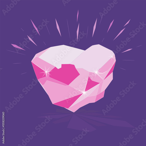 Shining Natural Rough Pink Diamond. Vector illustration of uncut pink diamond with unique hue that ranges from soft pastel pink to rich crimson.