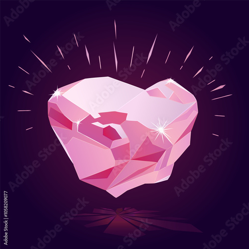 Shining Natural Rough Pink Diamond. Vector illustration of uncut pink diamond with unique hue that ranges from soft pastel pink to rich crimson.