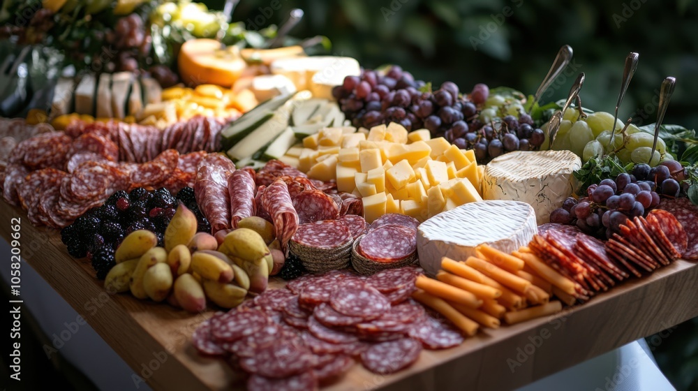 A visually stunning charcuterie board with a variety of cheeses, A visually stunning charcuterie board with a variety of cheeses,