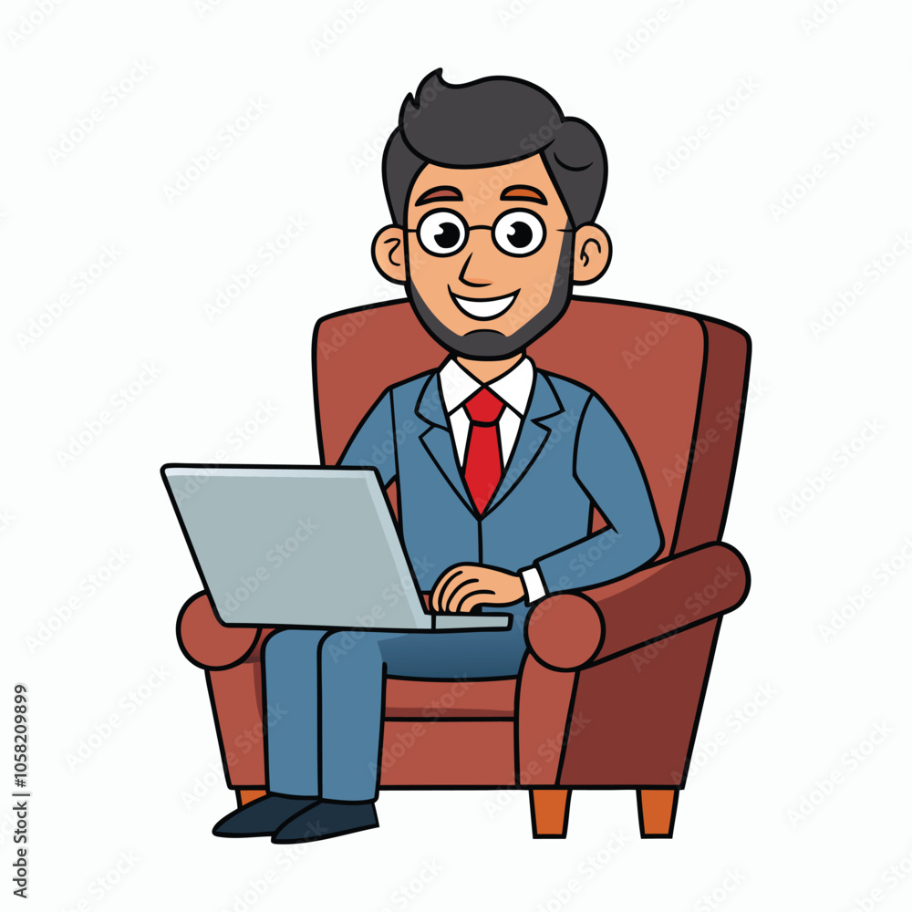 businessman sitting in armchair with laptop vector businessman sitting in armchair with laptop vector