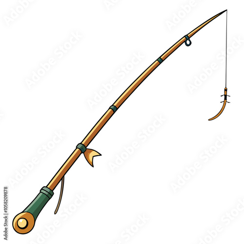 curved fishing rod equipment vector illustration.