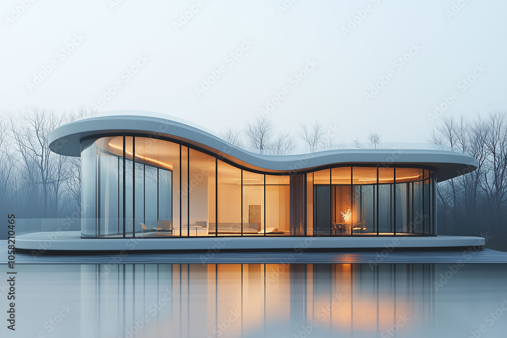 Fototapeta premium Modern Glass House on White Background