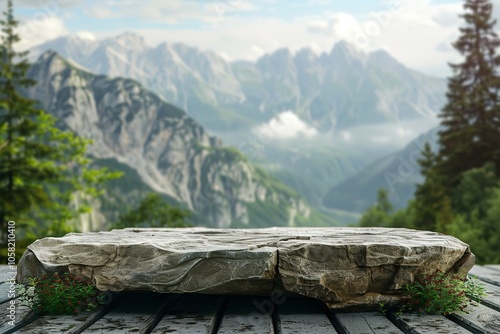 Focusing on the front view of a natural stone podium with serene. Generative Ai