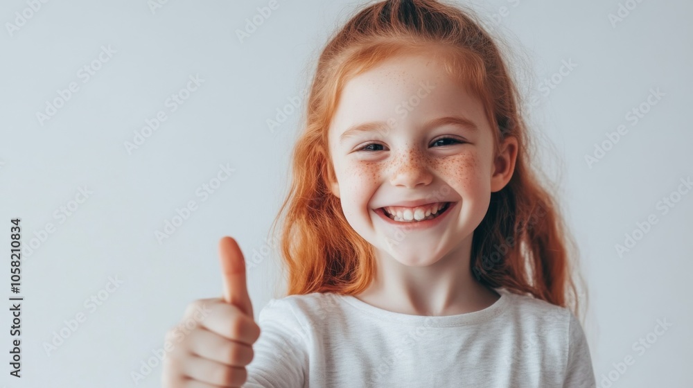 Smiling Little Girl with Red Hair and Freckles Giving Thumbs Up Smiling Little Girl with Red Hair and Freckles Giving Thumbs Up