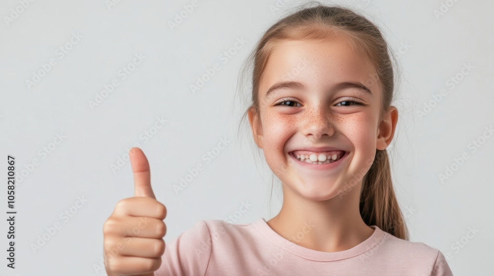 Smiling Girl with Thumbs Up: A Portrait of Joy and Optimism Smiling Girl with Thumbs Up: A Portrait of Joy and Optimism