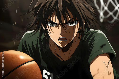 Intense Basketball Anime Illustration - Player Dribbling photo