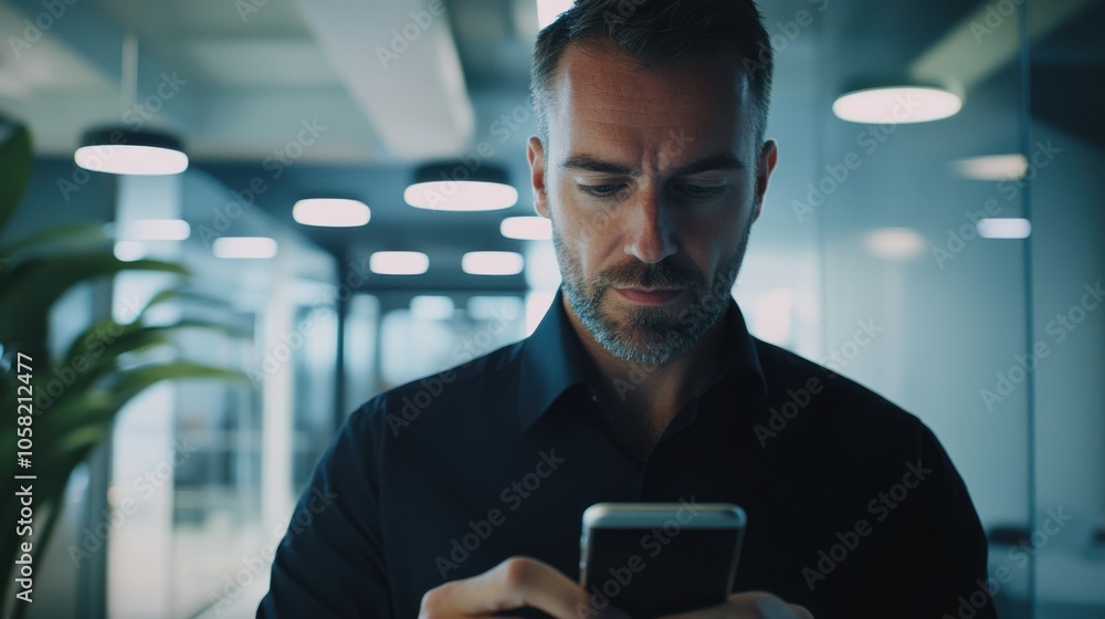 Caucasian male using a smartphone to review customer feedback, Caucasian male using a smartphone to review customer feedback,