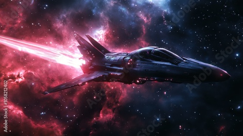 Wallpaper Mural Futuristic Spaceship Flying Through a Red Nebula Torontodigital.ca