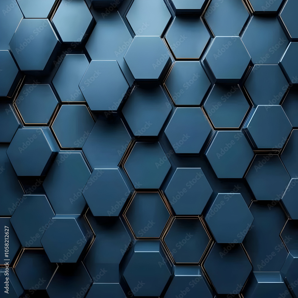 3D Abstract Background, Hexagon Pattern, Blue and Gold 3D Abstract Background, Hexagon Pattern, Blue and Gold