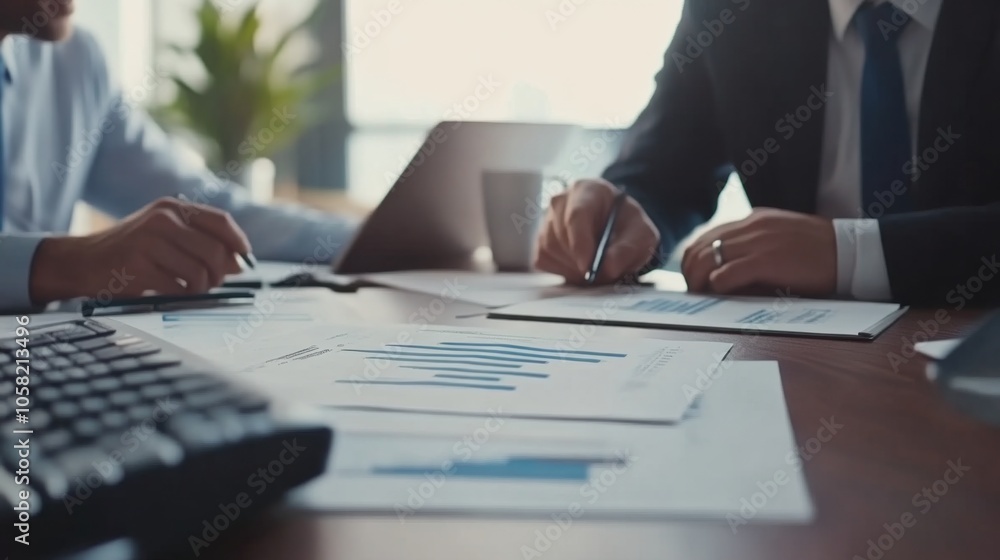 Business Meeting: Professionals Analyze Data and Charts Business Meeting: Professionals Analyze Data and Charts