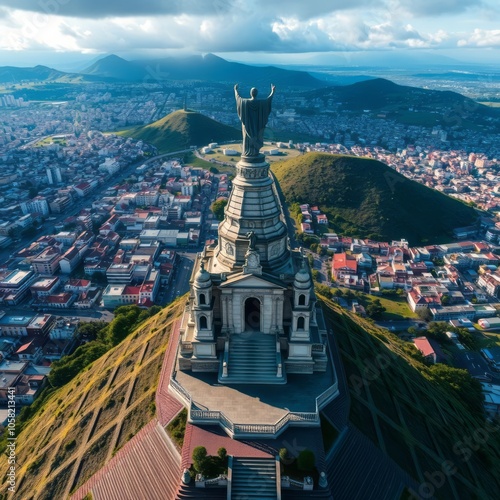 Aerial view of beautiful urban landscape with buildings roads and a river at sunset cogne italy aerial city Ultra realistic Photorealistic aerial photography drone photography  photo