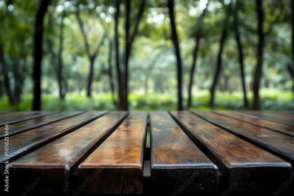Empty Wooden Table in Blurred Forest Background - Photo Empty Wooden Table in Blurred Forest Background - Photo