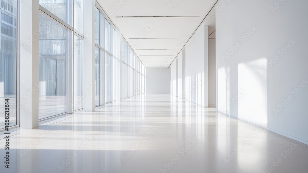 Empty White Hallway with Streaming Soft Light Empty White Hallway with Streaming Soft Light