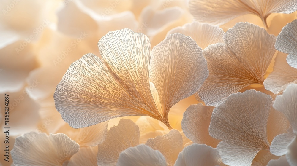 A close-up of ginkgo leaves, featuring layered paper art style, delicate details, and soft lighting. Showcasing the beauty of nature, paired with light brown and white, suitable for art enthusiasts. A close-up of ginkgo leaves, featuring layered paper art style, delicate details, and soft lighting. Showcasing the beauty of nature, paired with light brown and white, suitable for art enthusiasts.