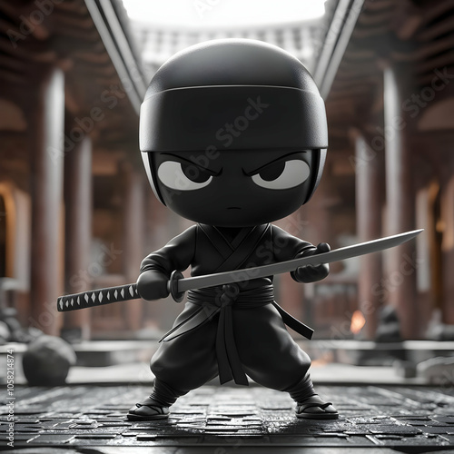 3D Ninja Illustration - Warrior, Katana, photo