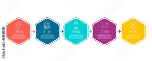 Business infographic design template with 5 process steps options. For work and website design