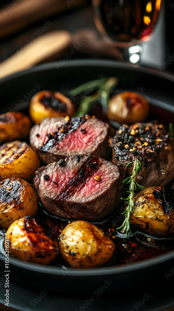 Grilled Beef Medallions with Roasted Potatoes Photo Grilled Beef Medallions with Roasted Potatoes Photo