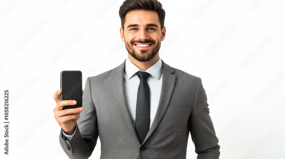 Confident Businessman Holding Phone, Portrait Confident Businessman Holding Phone, Portrait