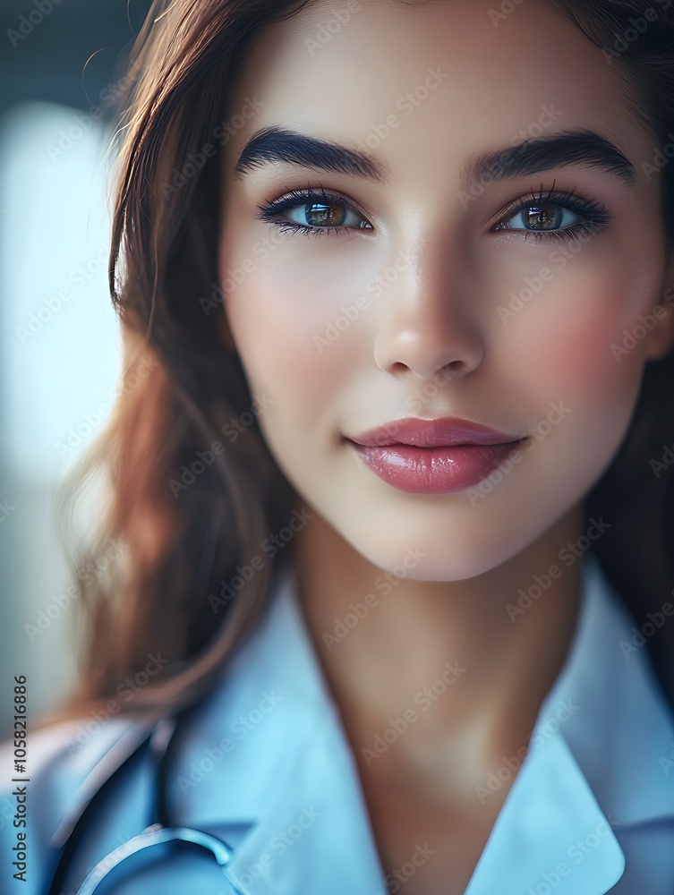 A closeup portrait of a young female doctor wearing a stethoscope around her neck, looking confidently at the camera with a reassuring smile on her face. A closeup portrait of a young female doctor wearing a stethoscope around her neck, looking confidently at the camera with a reassuring smile on her face.