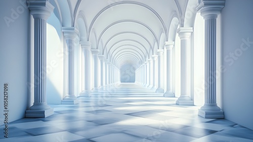 Long White Corridor Bathed in Bright Light.