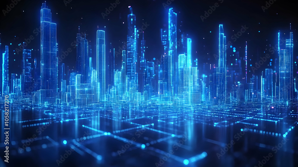3D Illustration - Digital Cityscape Background, Futuristic Smart City 3D Illustration - Digital Cityscape Background, Futuristic Smart City