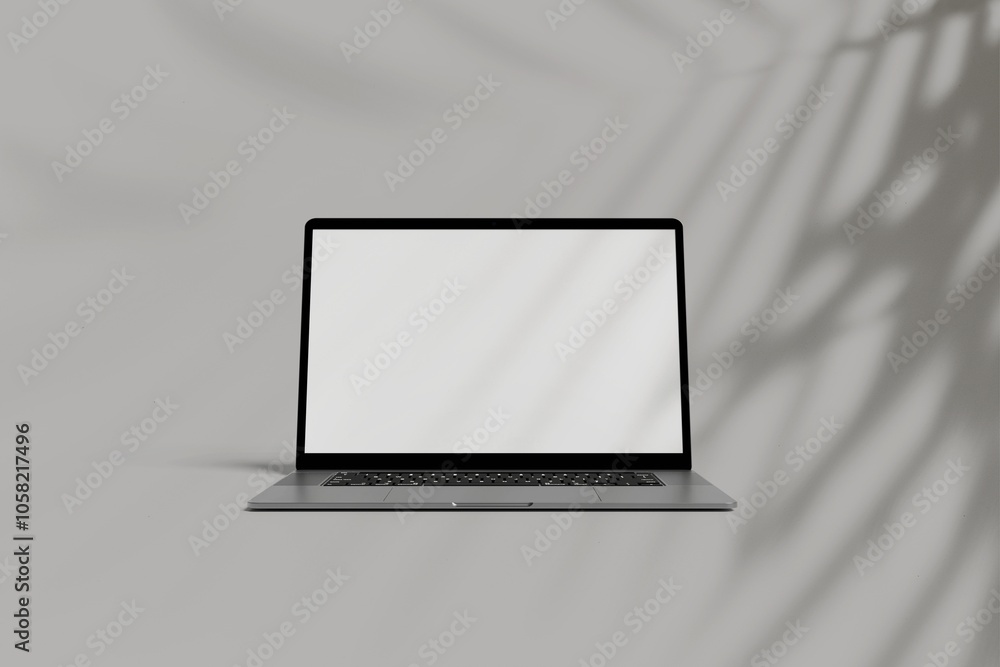 Laptop with blank empty white screen display mock-up, isolated on grey background Laptop with blank empty white screen display mock-up, isolated on grey background