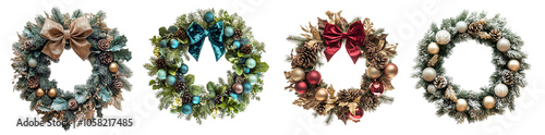 set of christmas wreath with a bow png isolated on a transparent or white background, graphic resource