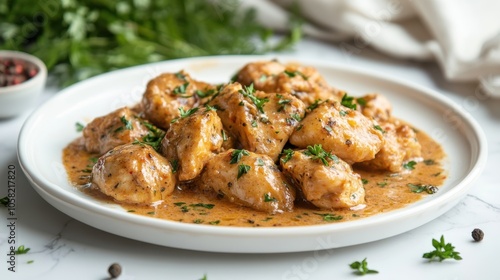 A beautifully arranged plate of garlic butter chicken