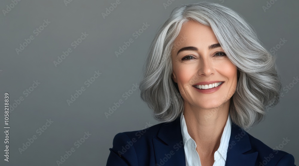 A confident blonde businesswoman in a blue suit beams warmly against a clean blue background, highlighting her professional image. A confident blonde businesswoman in a blue suit beams warmly against a clean blue background, highlighting her professional image.