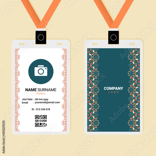 Islamic Oriental ID Card Design with Vertical Ornament on The Side