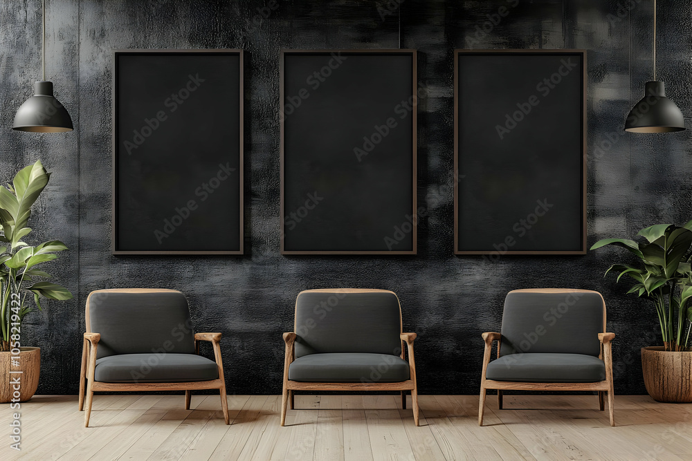 Modern Interior Design Illustration With Black Wall Modern Interior Design Illustration With Black Wall
