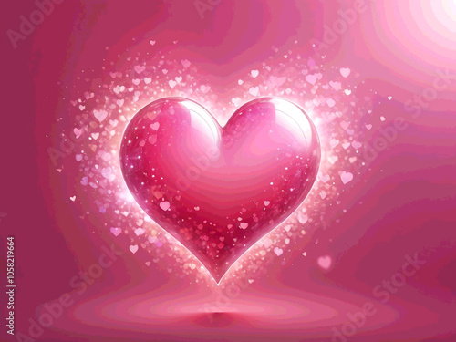 abstract heart with bokeh and lens flare pattern on pink illustration background