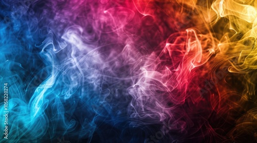 Close-up of Colorful Smoke in the Air on Black Background.