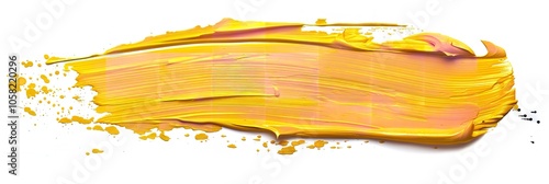 An single yellow paint stroke on a white backdrop. Generative Ai