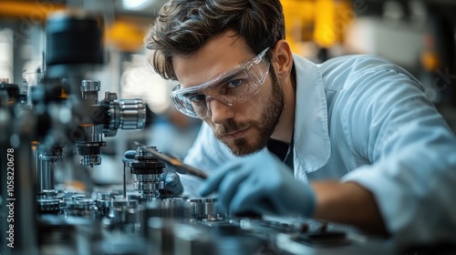 A technician inspects machinery in a modern industrial setting.