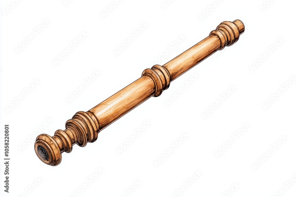 A detailed illustration of a wooden telescope on a white isolated background. A detailed illustration of a wooden telescope on a white isolated background.