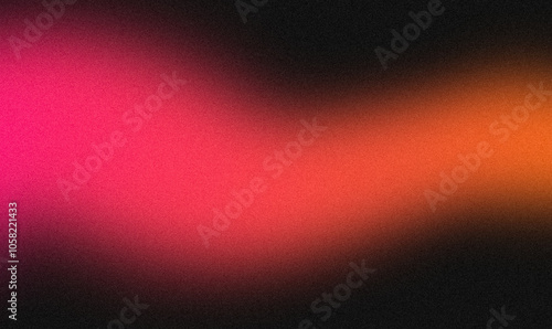 Grainy noise texture background, orange pink abstract vibrant glowing color gradient shape on black backdrop, dark banner poster header cover wallpaper design