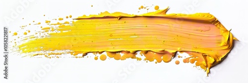 An single yellow paint stroke on a white backdrop. Generative Ai
