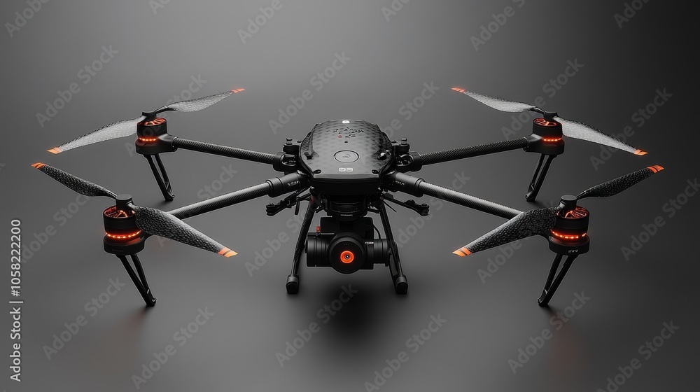 An equidistant perspective showcases a high-precision drone design with a clean white background, emphasizing the streamlined silhouette and innovative features of the drone. An equidistant perspective showcases a high-precision drone design with a clean white background, emphasizing the streamlined silhouette and innovative features of the drone.