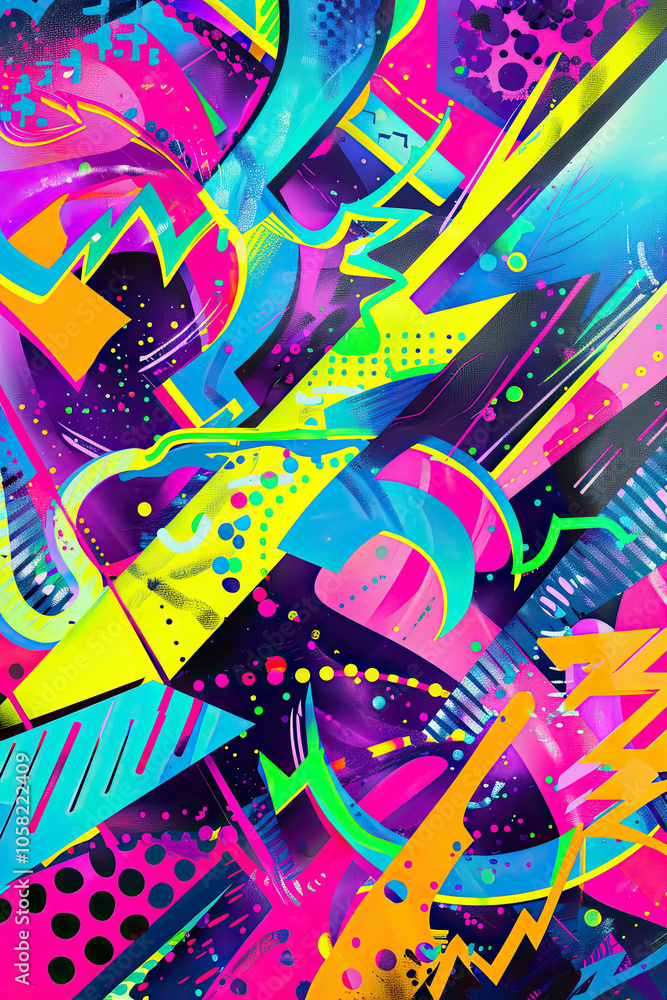 Dynamic Neon Pop Art with Glossy Spirals and Matte Comic Dot Background
