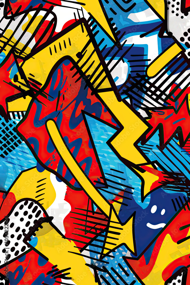 Bold Pop Art with Graphic Shapes and Playful Symbols in Retro Comic Style