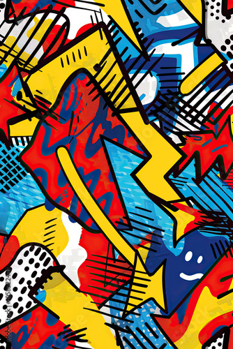 Obraz na płótnie Bold Pop Art with Graphic Shapes and Playful Symbols in Retro Comic Style w salonie