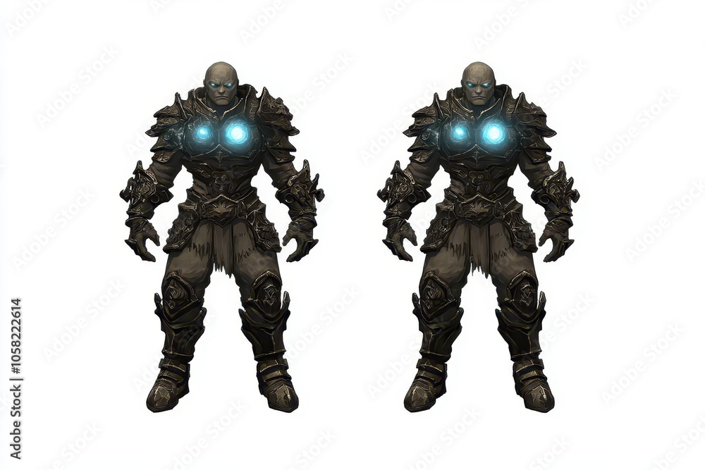 Futuristic armored character with glowing blue eyes, perfect for gaming and fantasy art. Dynamic and engaging design for various uses. Futuristic armored character with glowing blue eyes, perfect for gaming and fantasy art. Dynamic and engaging design for various uses.