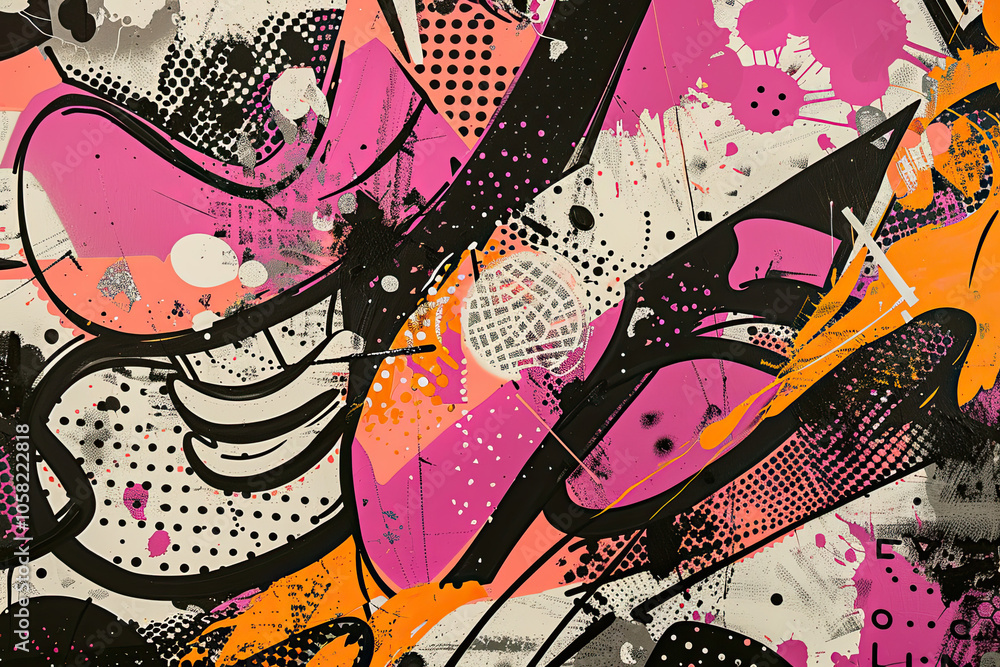 Dynamic 90s-Inspired Pop Art with Bold Symbols and Gritty Pixel Patterns
