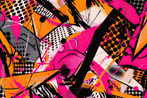 Obraz na płótnie Vibrant Pop Art with Cartoon Symbols, Pixelated Background, and 90s Comic Style w salonie