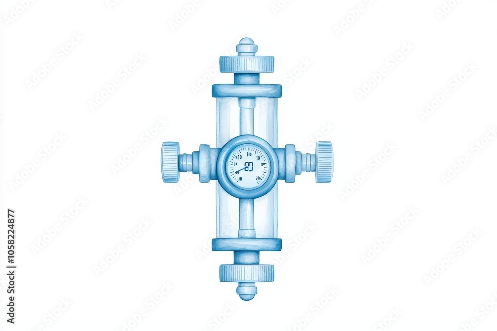 Industrial pressure gauge with blue accents on a white isolated background. Industrial pressure gauge with blue accents on a white isolated background.